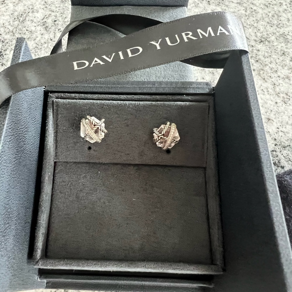 David Yurman cable wrap earrings with Crystal and diamonds, 10 mm